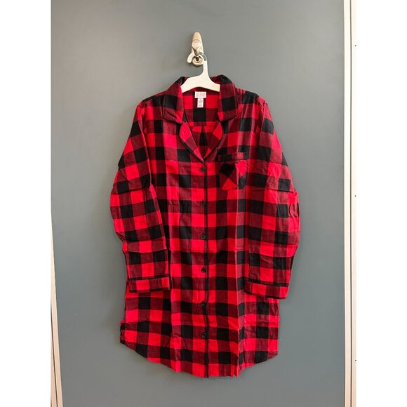 NWT Women's M Wondershop's Holiday Buffalo Check Plaid Flannel Nightshirt - Picture 3 of 5